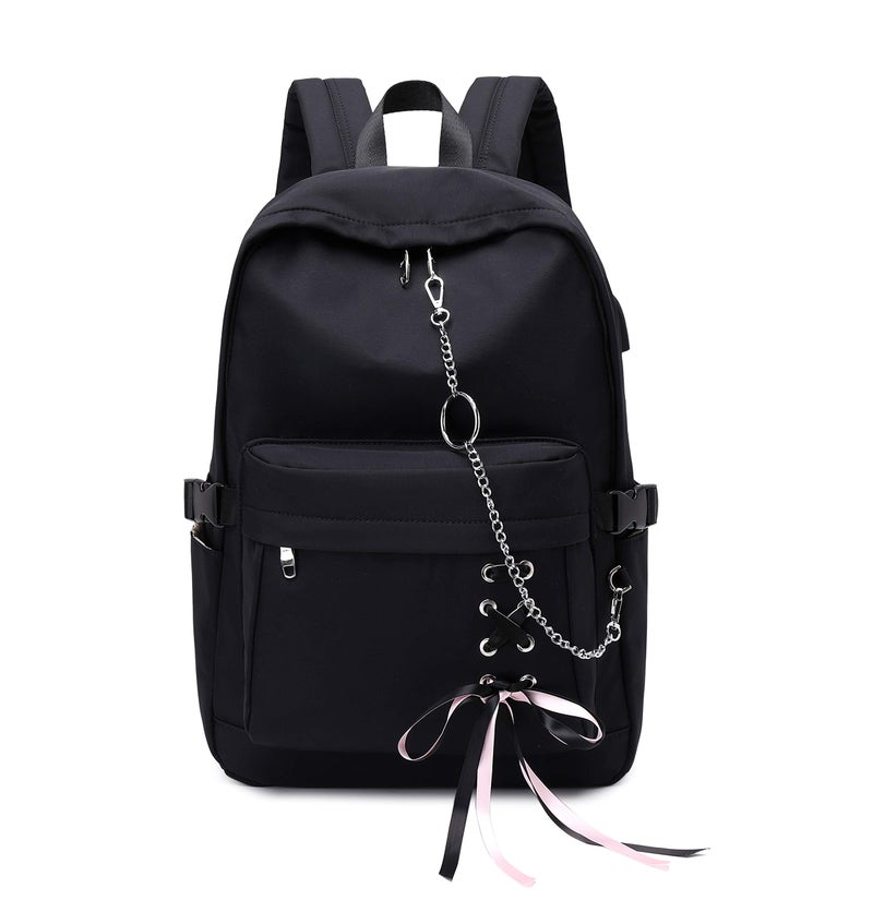 Joymoze Classic Backpack for Women Stylish School Backpack for Teen Girl Black with Chain - Image 1
